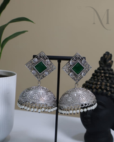 Oxidised Jhumka with statement stone