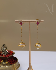 Alli (അല്ലി) – Ruby Red Pearl Hanging Jhumka 🌹