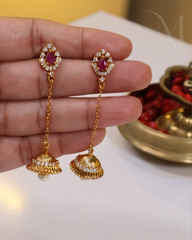 Alli (അല്ലി) – Ruby Red Pearl Hanging Jhumka 🌹