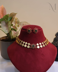 Two-Layer Lakshmi Small Kasu Necklace / Choker – Multicolour
