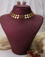 Two-Layer Lakshmi Small Kasu Necklace / Choker – Multicolour