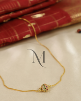 Antique Gold Necklace with Multicoloured Stone Ball Pendant