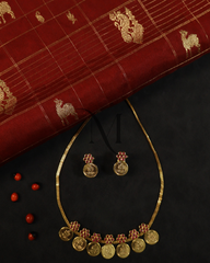 Lakshmi Gold Coin Necklace & Earring Set with Ruby Accents