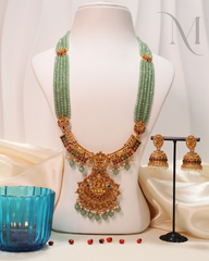 Premium Lakshmi Pendant Necklace – Green Beads