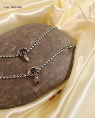 Handcrafted Oxidized Silver Anklet with Floral Stone Charm