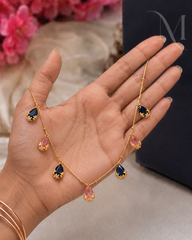 Tara Dual Tone Drop Necklace - Blue and Pink