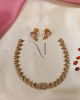 Rose Pink & White CZ Necklace Set with Floral Teardrop Design
