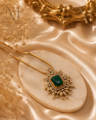 Emerald with White AD stones Pendant