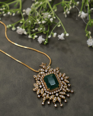 Emerald with White AD stones Pendant
