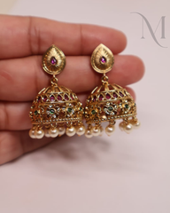 Bhanu Priya Kemp Stone Pearl Jumka 💚💖Green & Ruby