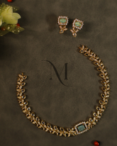 Mint Green & White CZ Necklace Set with Floral Teardrop Design