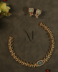 Mint Green & White CZ Necklace Set with Floral Teardrop Design