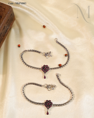 Handcrafted Oxidized Silver Anklet with Floral Stone Charm