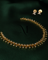 Lightweight Gold Necklace Set with Sparkling CZ Flower Motifs