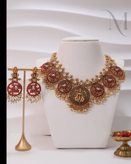 Antique Lakshmi Peacock Kemp Pushpa Chakra Temple Necklace
