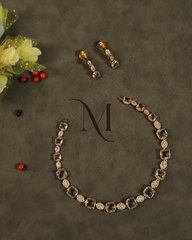 Premium Gold Finish Necklace Set with White Cushion Crystals & CZ