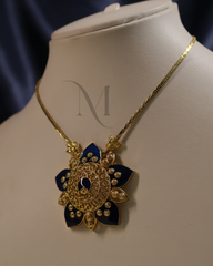 Bold Blue Enamel Flower Necklace Set with CZ Highlights