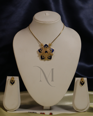 Bold Blue Enamel Flower Necklace Set with CZ Highlights