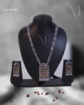 Antique Silver Finish Temple Necklace Set with Square Pendant