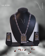 Antique Silver Finish Temple Necklace Set with Square Pendant