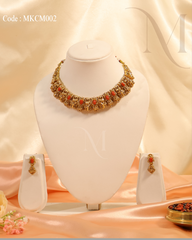 Antique Gold Choker Necklace Set with Coral Beads