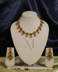 Vintage-Style Choker Necklace Set with Pearl Danglers and Antique Finish