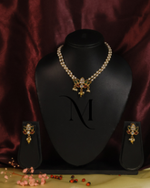 Traditional Pearl Necklace Set with Kundan Lotus and Dangling Pearls
