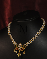 Traditional Pearl Necklace Set with Kundan Lotus and Dangling Pearls
