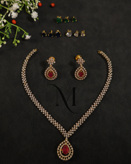 V-Shaped Diamond-Look Necklace Set with Bonus Multi-Color Studs