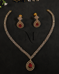 V-Shaped Diamond-Look Necklace Set with Bonus Multi-Color Studs