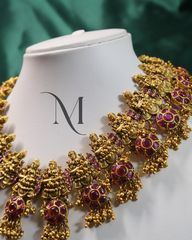 Lakshmi Pendant Temple Necklace with Gold Bead Jhumki Drops