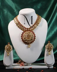 Antique Gold Kasumala Haram with Lakshmi Pendant and Pearl Drops