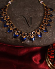 Leaf-Motif Blue Enamel Choker in Matte Gold Finish