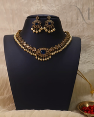 Midnight Pearl Choker Set - Blue Stone