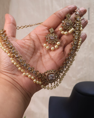 Midnight Pearl Choker Set - White Stone
