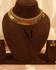 Traditional Ruby Coin Choker Necklace with Temple Detailing