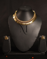 Traditional Ruby Coin Choker Necklace with Temple Detailing