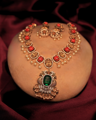 Temple Majesty: Lakshmi & Peacock Motif Haram Set