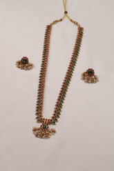 Traditional Ruby and Emerald Long Necklace Set