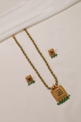 Regal Temple-Inspired Green Bead Necklace Set
