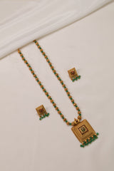 Regal Temple-Inspired Green Bead Necklace Set
