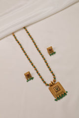 Regal Temple-Inspired Green Bead Necklace Set