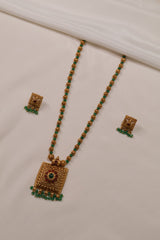 Regal Temple-Inspired Green Bead Necklace Set