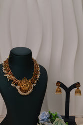 Royal Lakshmi Temple Necklace Set with Ruby Accents