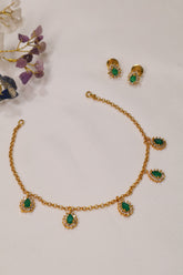 Graceful Gold Chain Set with Multicolor Gemstone Drops