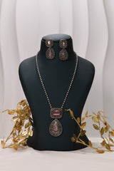 Antique Silver Purple Stone Necklace Set