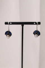 Navy Blue Petal Pearl Drop Earrings