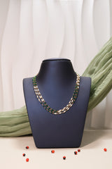 Elegant Triple-Strand Pearl & Emerald Bead Necklace