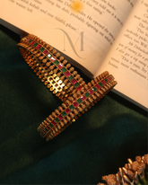 Ruby & Emerald Lattice Gold Bangles