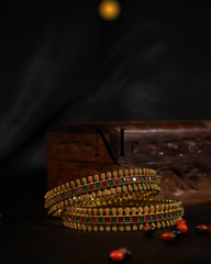 Ruby & Emerald Lattice Gold Bangles